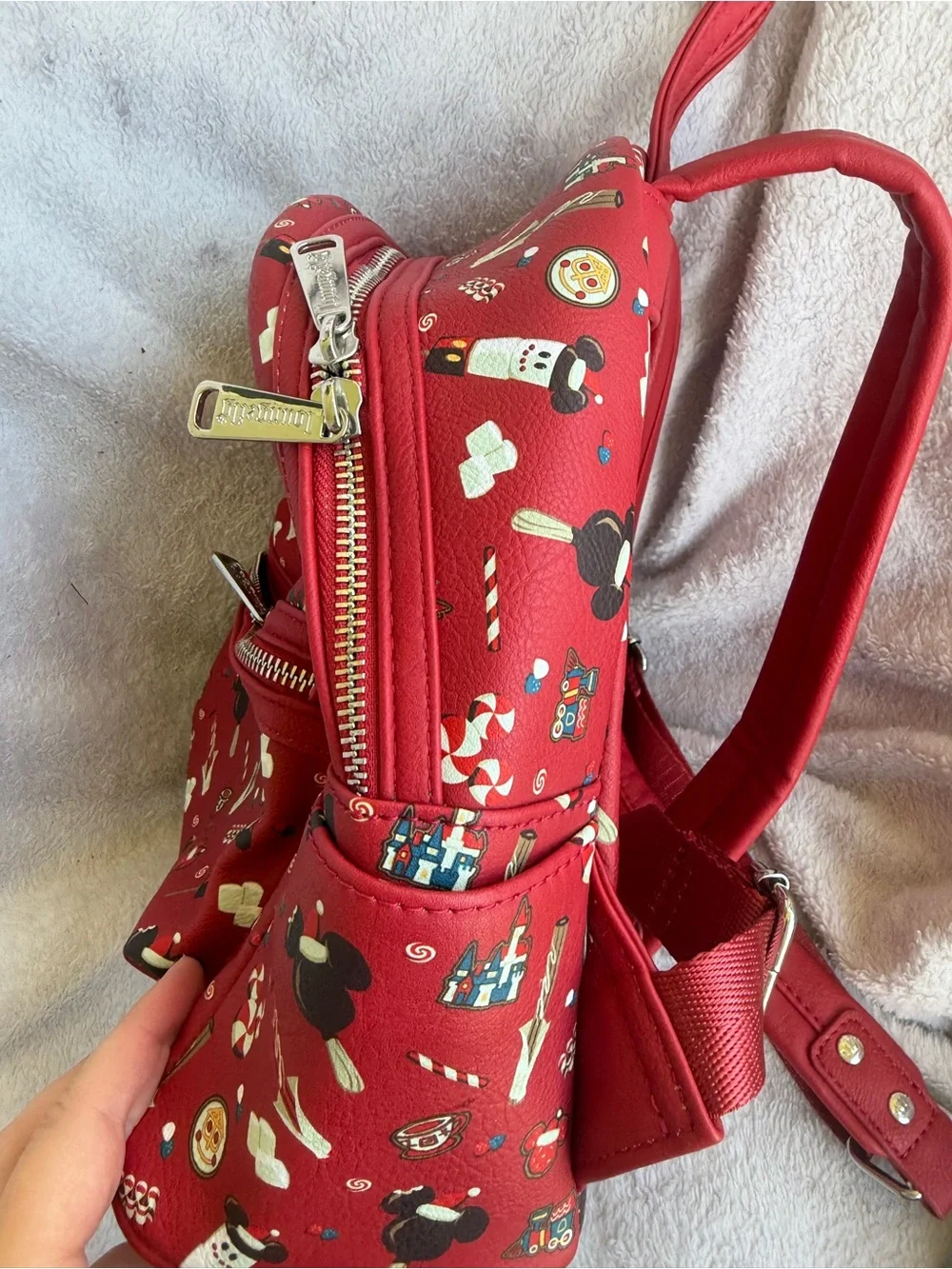 Loungefly Red Holiday Mini Backpack with Festive Character Print